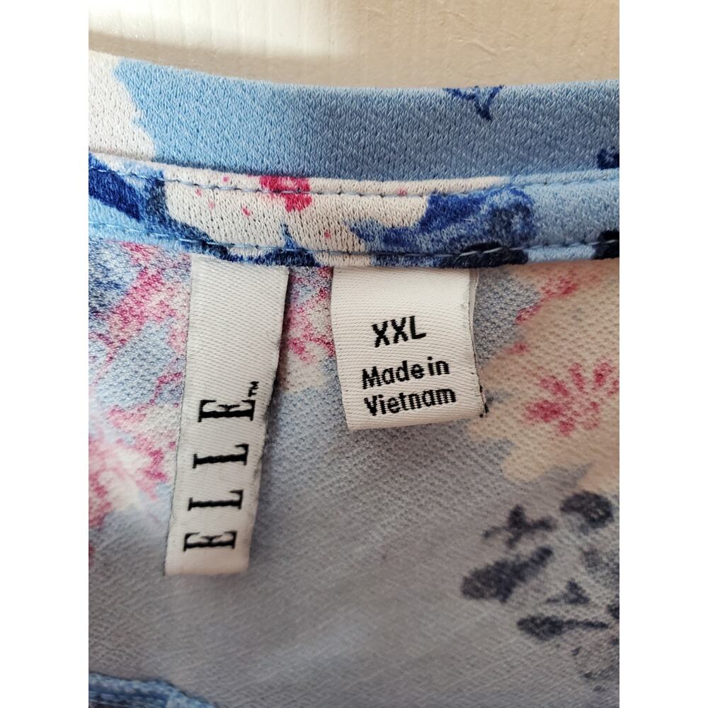 Elle Blue/Pink Floral Cap Sleeve Blouse, XXL - Picture 5 of 6